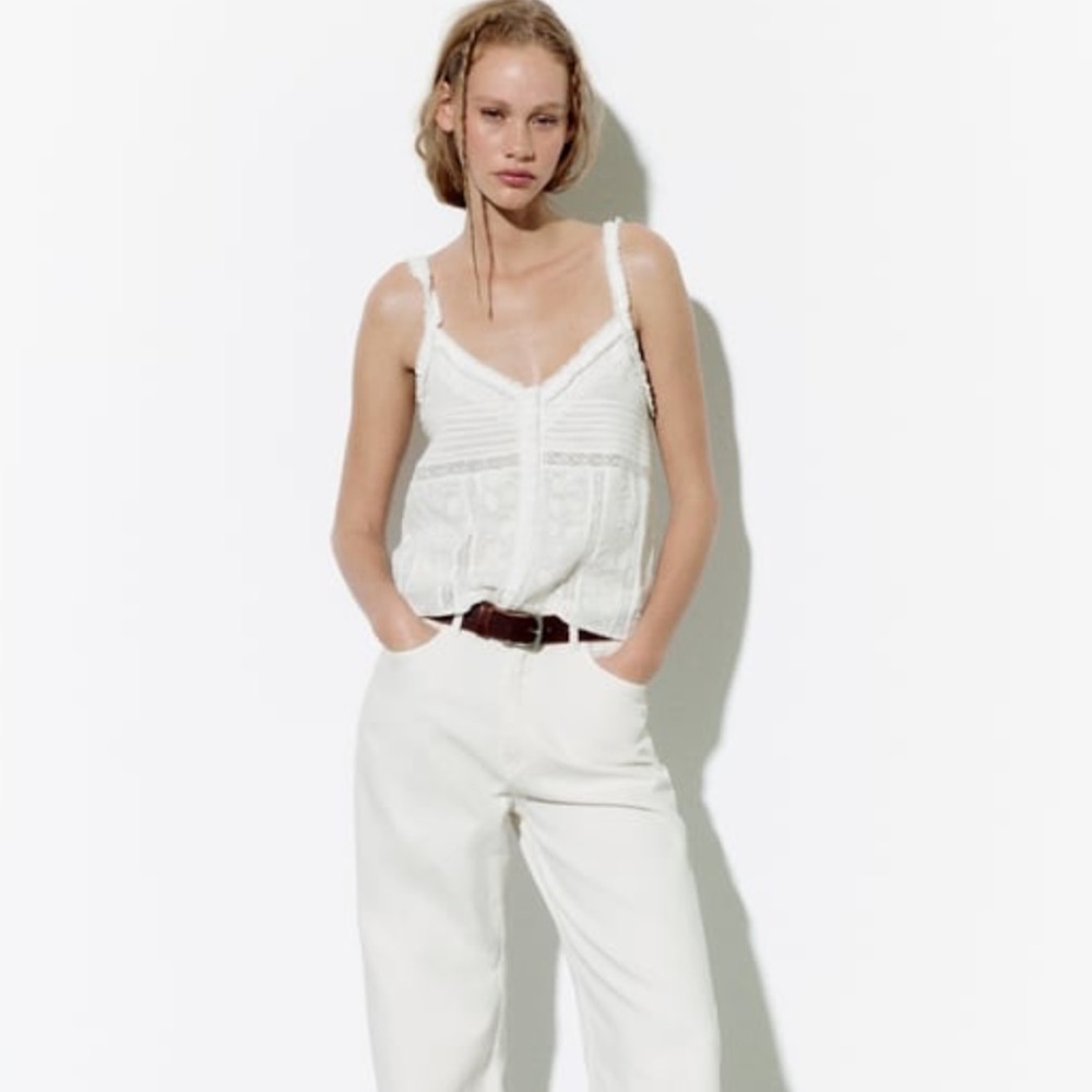 Zara embroidered tank top button up